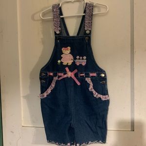 🔥🔥HP🔥🔥OOAK Upcycled Denim Overalls Jumper 4T Girls Handcrafted Unique Cute